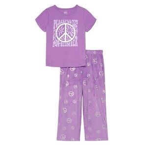 NWT Wonder Nation Kids Girls Pajama Pants Set Size Medium 7-8‎ Purple Peace Sign